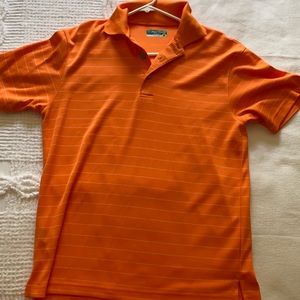 Orange and white pro tour polo